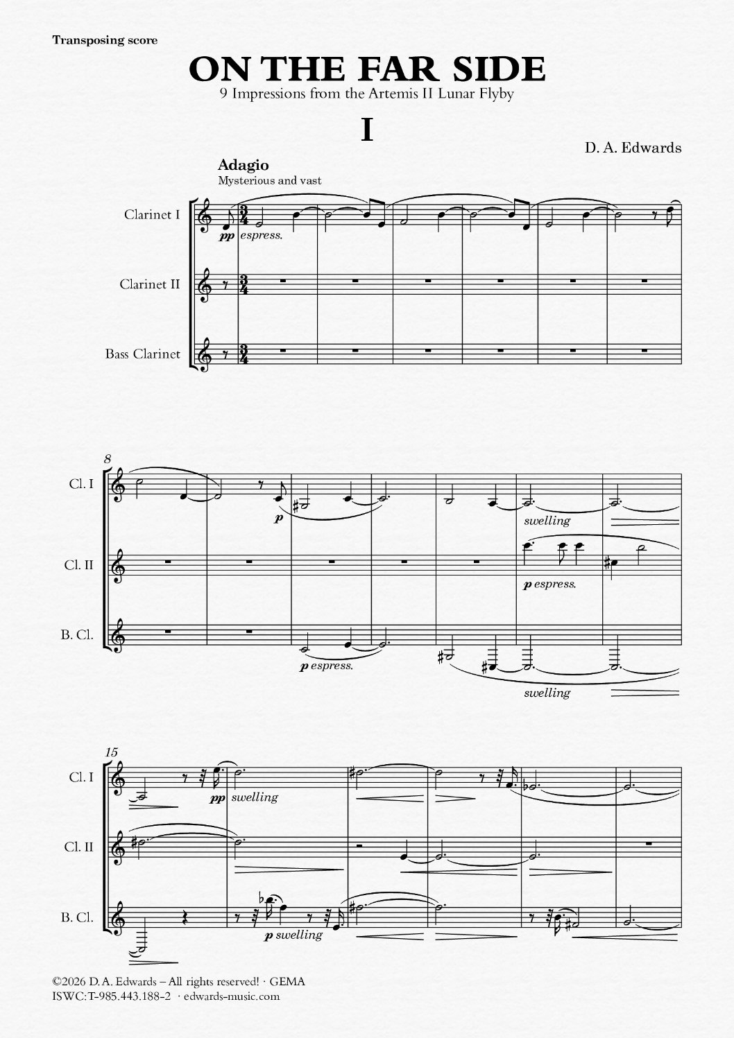 Preview of the score – There are no additional parts, players play out of the score!